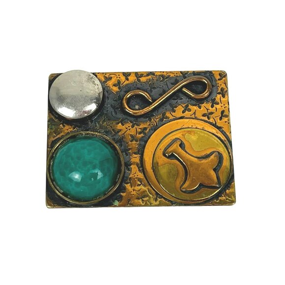 Vintage Mixed-Metals Mod Mid-Century Brooch Signed Sari - Picture 6 of 8